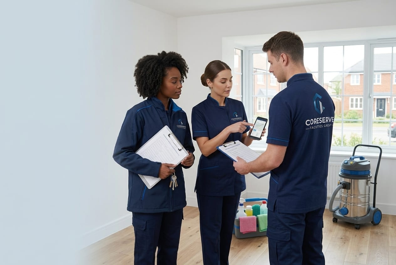 Coreserve cleaning team coordinating the property scope and service checklist